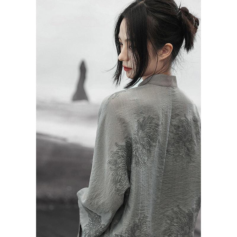 [Daiseiryuu 4 Series] ★Chinese-style tops★ Outerwear, shirts, long-sleeved shirts, sun protection, Chinese clothing, gray