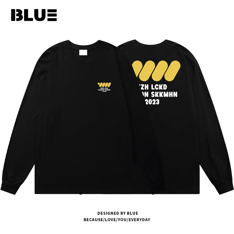 [BLUE Series]★T-shirt★ 4color Tops Long Sleeve T-shirt Unisex Men's Cotton Black White Apricot Navy