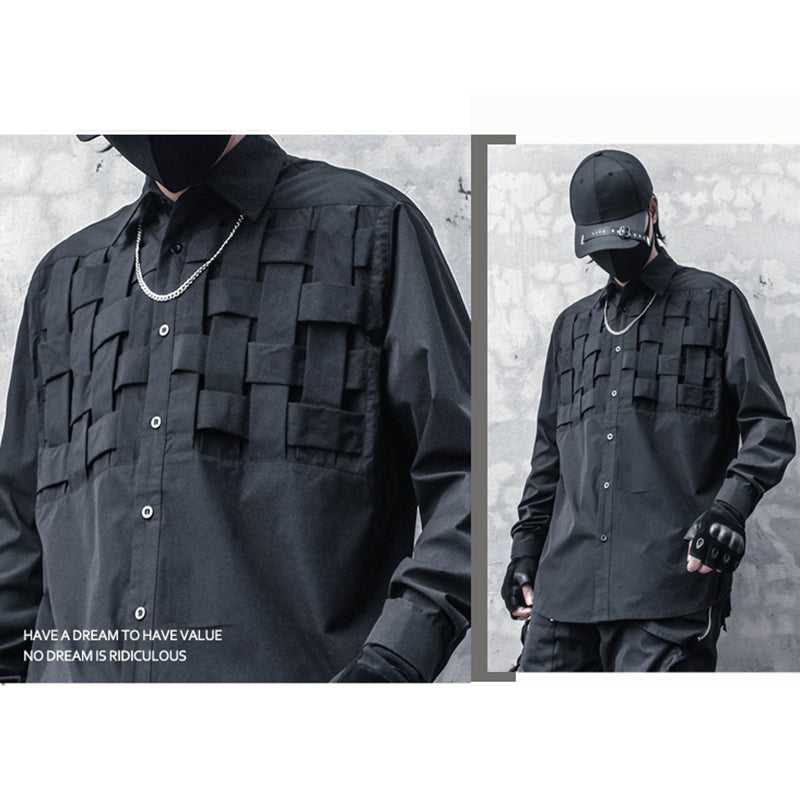 [WL Series]★Shirt★ Tops Unisex Men's Casual Black Black Easy to match Check pattern