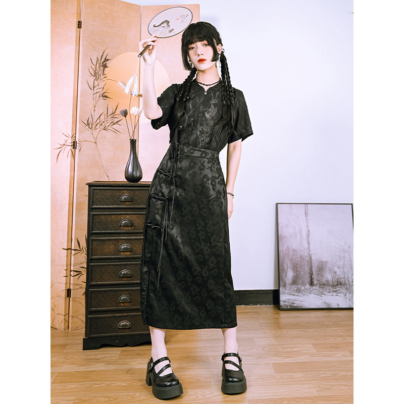 [Big Blue Dragon Series]★China style trousers★Bottoms Gaucho pants Loose Casual Black Black