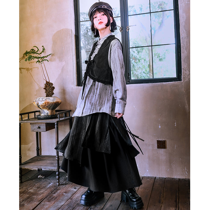 [Kokaisha---Butterfly Gin Series] Chinese-style trousers, bottoms, gaucho pants, original, slimming, switching, floral pattern