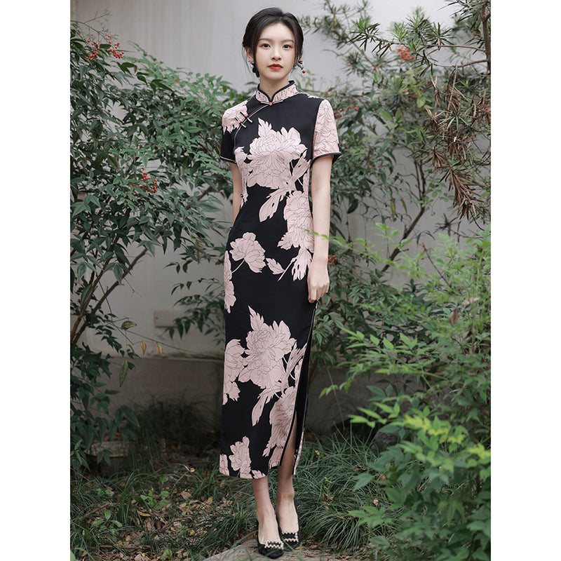 [RUYUN series] ★Chinese dress★ 3 colors Chinese style dress Floral pattern Long length Birthday gift Elegant