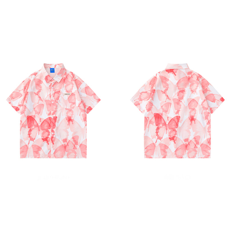 Very popular item [BEAT BOY series]★China style shirt★ Letter pattern Kanji short sleeve shirt Floral pattern shirt Print tops Unisex Men's ML XL 2XL