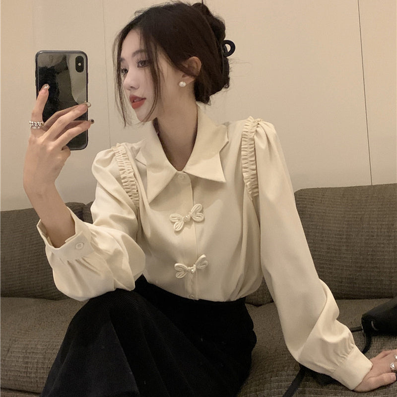 [KEKELI Series]★China style shirt★ 2color tops long sleeve shirt cute easy to match ladies