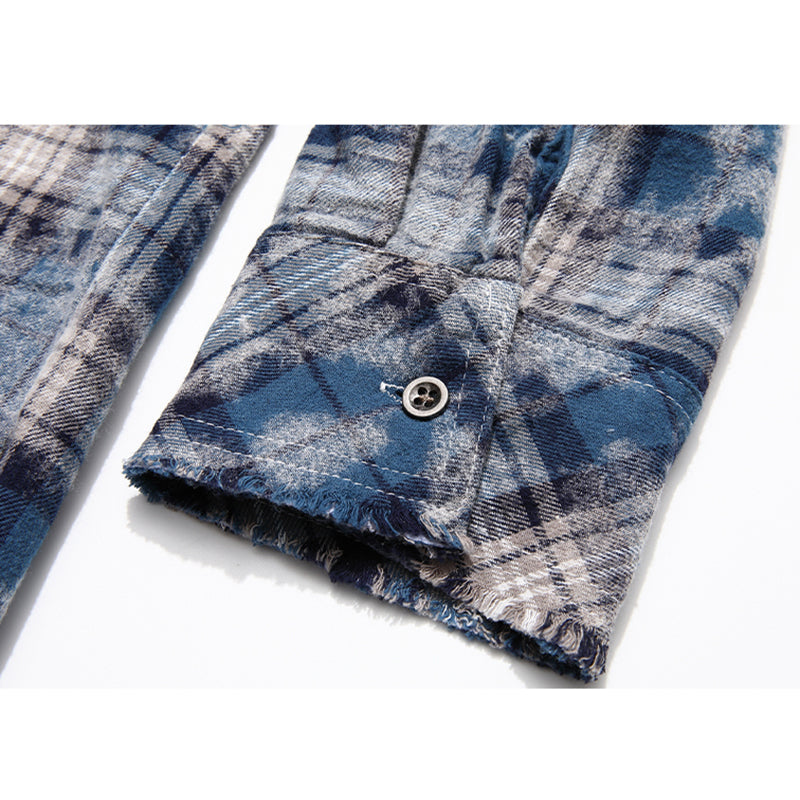 [Feel lonely series]★Shirt★ 2color long sleeve shirt tops plaid pattern unisex men's black blue