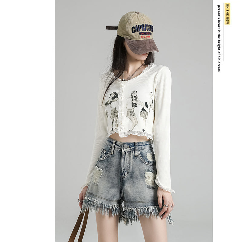 [Flower Series] ★Shorts★ Shorts Pants Denim 2color Easy to match Summer SML Blue Black