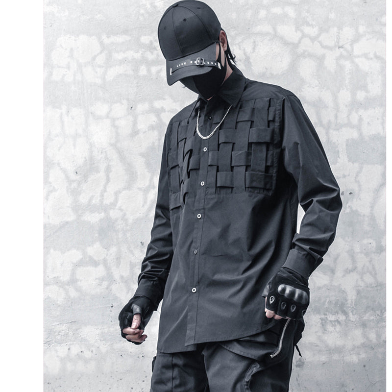 [WL Series]★Shirt★ Tops Unisex Men's Casual Black Black Easy to match Check pattern