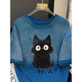 Gallery viewerに画像を読み込む, 【YINYAシリーズ】★Tシャツ★ トップス 半袖 レディース 猫 ねこ ネコ 猫柄 おしゃれ グラデーション ブルー 青い
