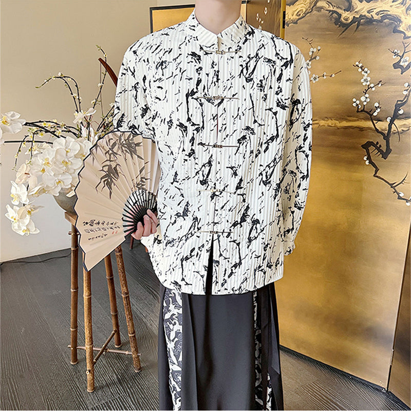 [Illustrated series]★China style shirt★Long sleeve shirt tops Ink pattern Unisex Men's Retro Casual