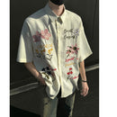 [NANSHI Series]★Shirt★ 2color Tops Embroidery Floral Pattern Short Sleeve Unisex Men's Casual Retro