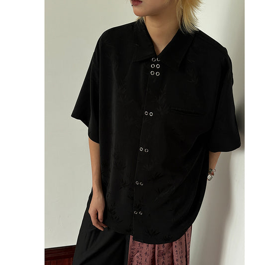 [Sameuoo Series] ★Chinese-style top★ Shirt, short sleeves, stylish design, black, casual, easy to match