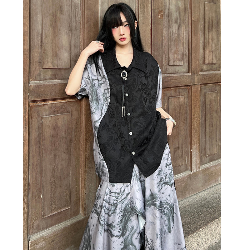 [YOUSHIQI Series]★China Style Shirt★ Tops Unisex Men's China Button Black