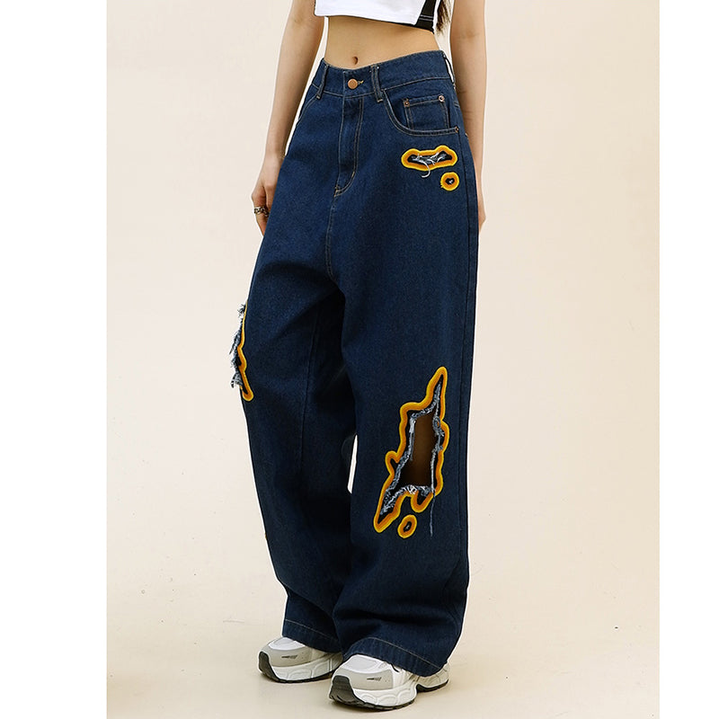 [WIZARD Series] ★Denim pants★ 2 colors Pants Bottoms Jeans Unisex Ladies Men Flame Stylish