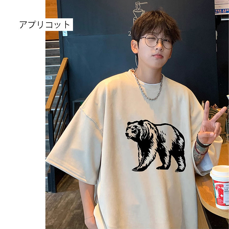 【PPGシリーズ】★Tシャツ★ 5color トップス 半袖 男女兼用 メンズ 大きいサイズ スエード カートゥーン 熊