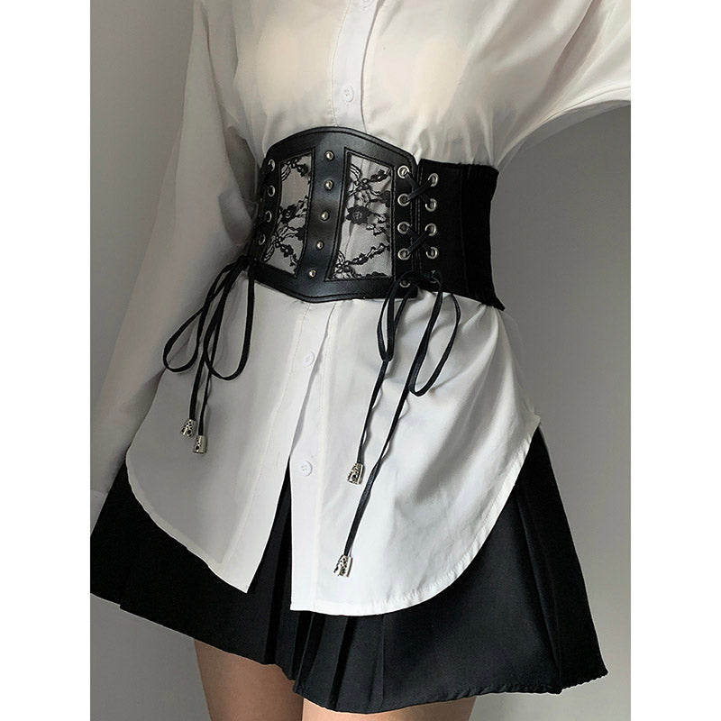 [SONGCHENG Series] ★Belt★ Obi Accessories Small items Easy to match Black Black PU Lace