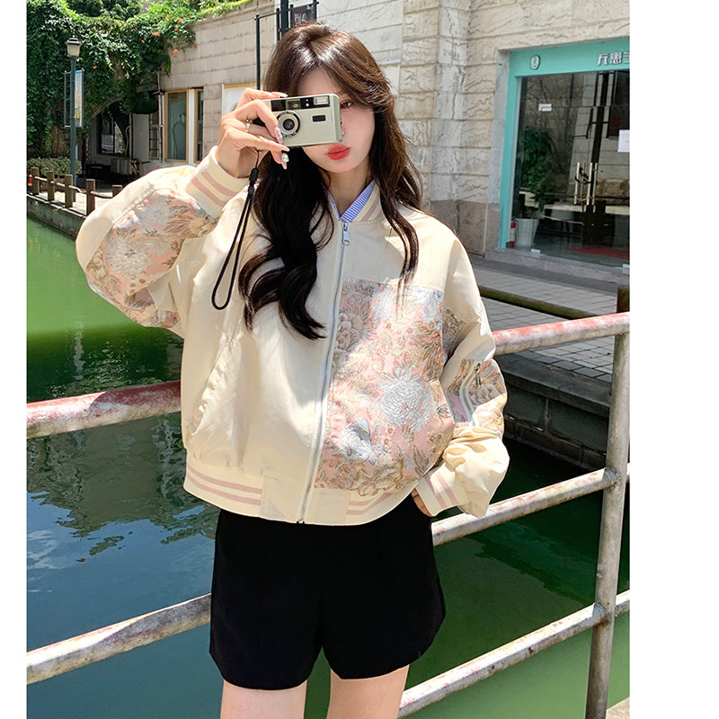 [LANLAN Series]★China style outerwear★2color jacket, floral pattern, stadium jacket, casual, easy to match