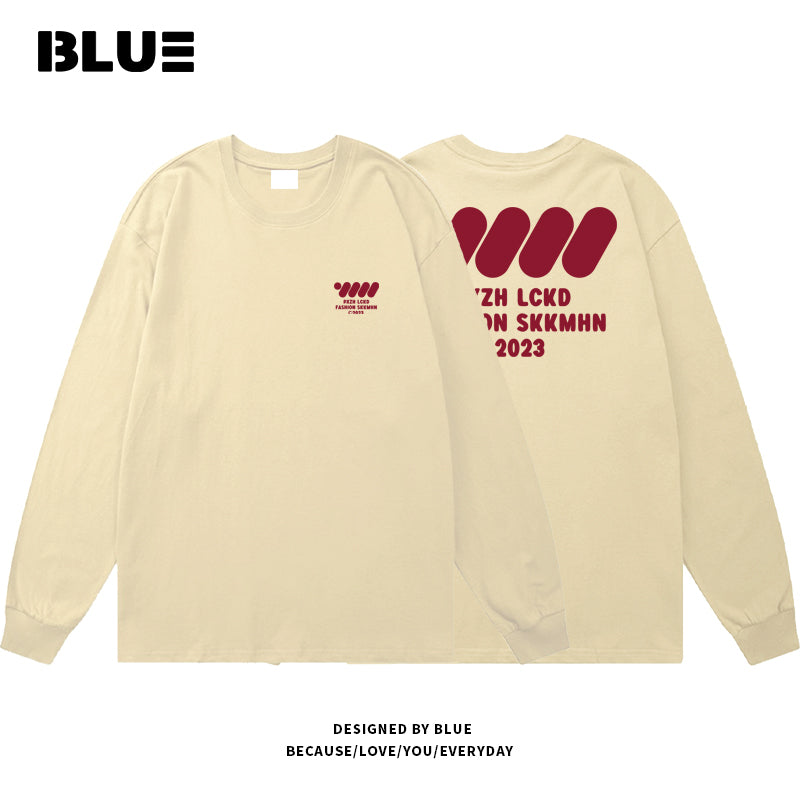 【BLUEシリーズ】★Tシャツ★ 4color トップス 長袖Tシャツ 男女兼用 メンズ コットン ブラック ホワイト アプリコット ネイビー