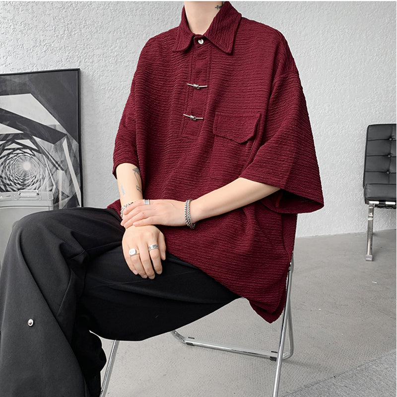 [BIGEMAN Series] ★China style tops★ 2color shirt, bamboo pattern, bamboo, short sleeves, unisex, men's, large size, black white