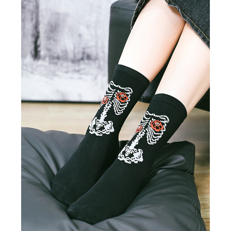 [Kogakusha---Flower Bone Series] ★Socks★ Chinese-style socks, cotton, butterfly print, easy to match, black