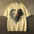 Gallery viewerに画像を読み込む, 【DENGFUYUNシリーズ】★Tシャツ★ 3color トップス 半袖 男女兼用 メンズ コットン 猫 ネコ ねこ 黒 白 灰
