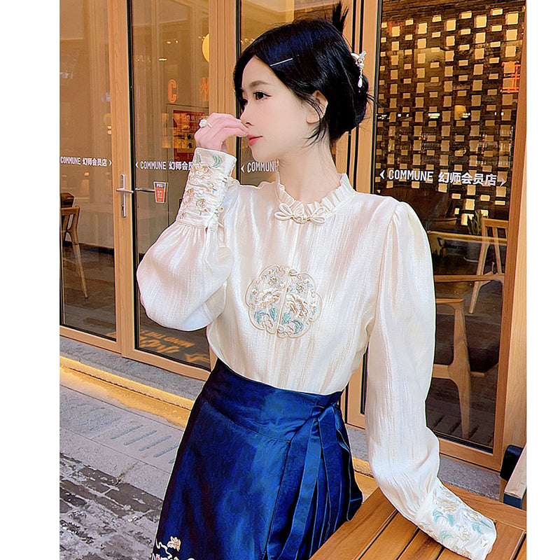 [MEIYI Series] ★China style tops★ Shirt, embroidery, long sleeve shirt, improves temperament, ladies, easy to match