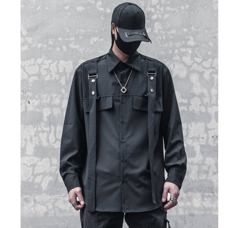 [WL Series]★Shirt★ Tops, long sleeve shirt, unisex, men's, black, Harajuku style, cool