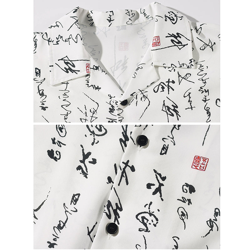 [BIGEMAN Series] ★China style tops★ 2color shirt, bamboo pattern, bamboo, short sleeves, unisex, men's, large size, black white