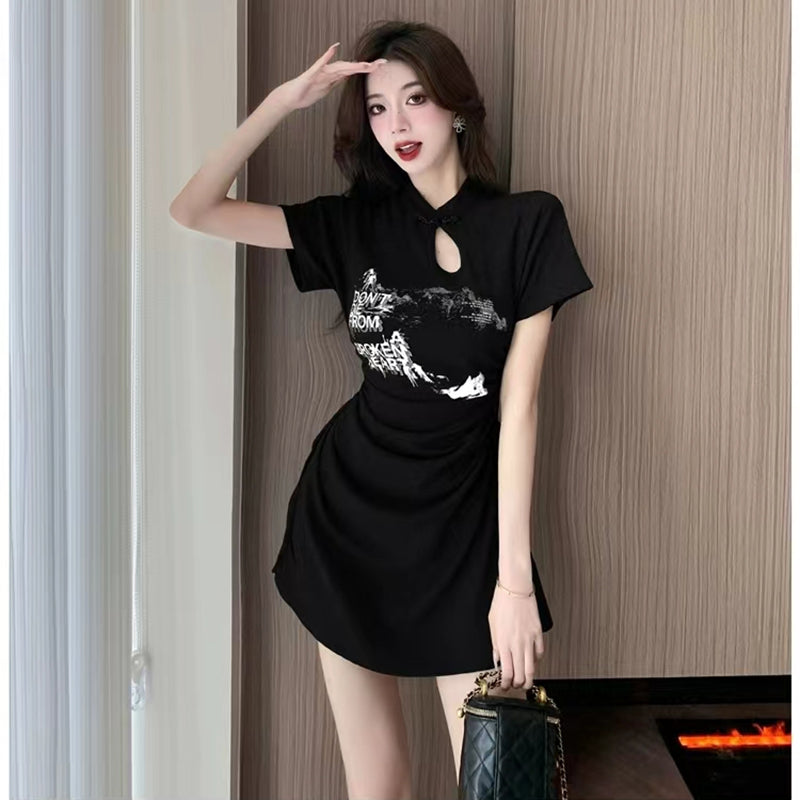 [MEILIFANG series] ★Chinese style dress★ 2 colors Panda Black Gray Short length Sexy