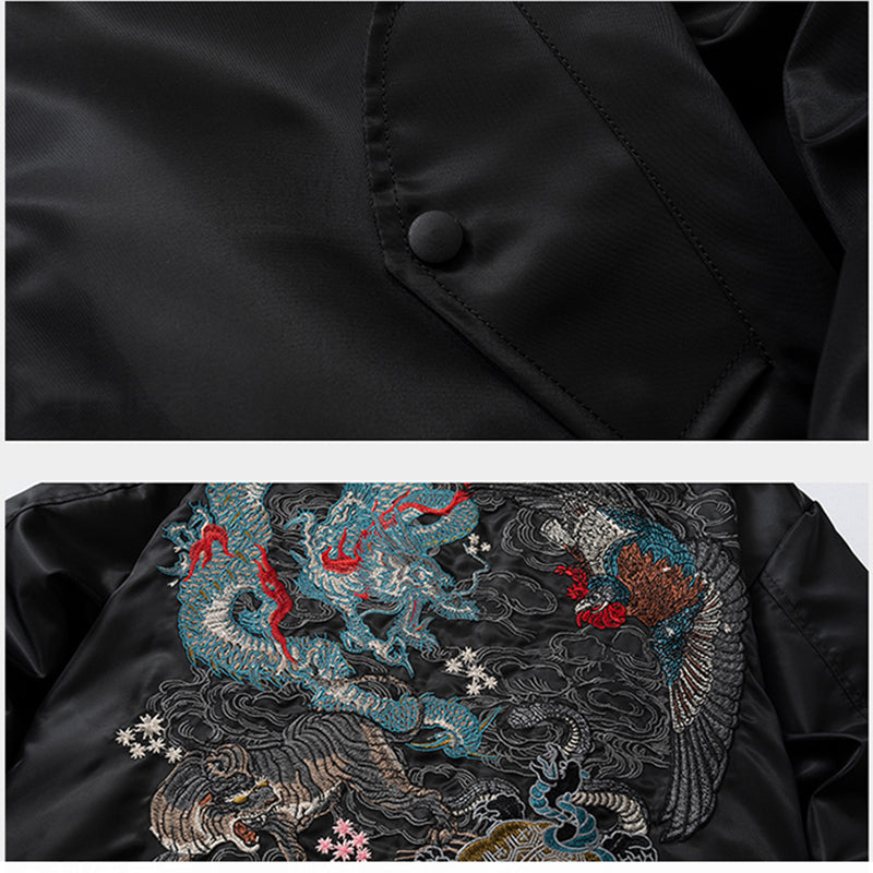 [YZHT Series]★China style outerwear★Jacket Embroidery Dragon Dragon Crest Unisex Men's Black Black