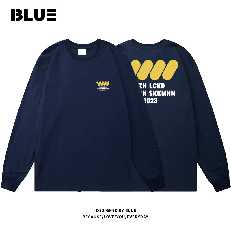 【BLUEシリーズ】★Tシャツ★ 4color トップス 長袖Tシャツ 男女兼用 メンズ コットン ブラック ホワイト アプリコット ネイビー