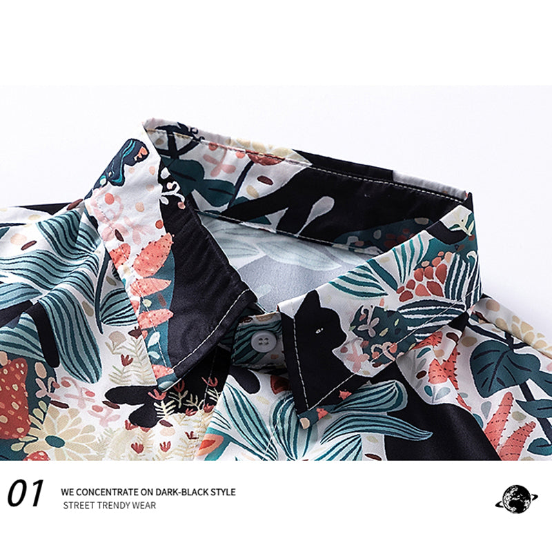 Very popular item [BEAT BOY series]★China style shirt★ Letter pattern Kanji short sleeve shirt Floral pattern shirt Print tops Unisex Men's ML XL 2XL