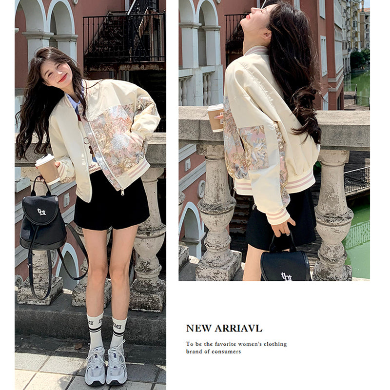 [LANLAN Series]★China style outerwear★2color jacket, floral pattern, stadium jacket, casual, easy to match