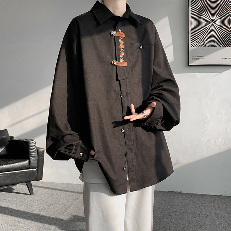 [HCM Series]★China style shirt★ 2color tops long sleeve shirt embroidery unisex men's large size