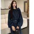 Load image into Gallery viewer, [YIHAO Series]★Shirt★ Tops Long Sleeve Shirt Women's Ribbon Denim Jeans Blue Blue
