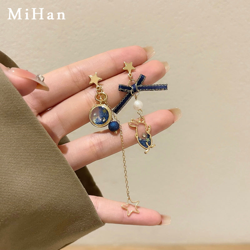 【MIHANシリーズ】★耳飾り★ ピアス ペア アクセサリー レディース 非対称 可愛い 兎 蝶々 ブルー