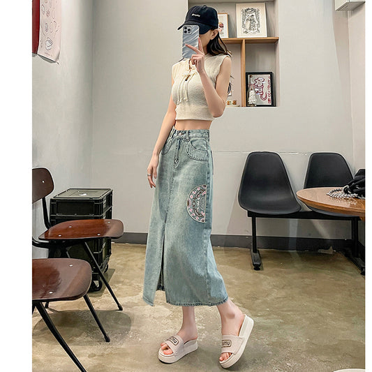 [TUANTUAN Series] ★Chinese-style skirt★ Denim skirt Bottoms Embroidery Women's Easy to match