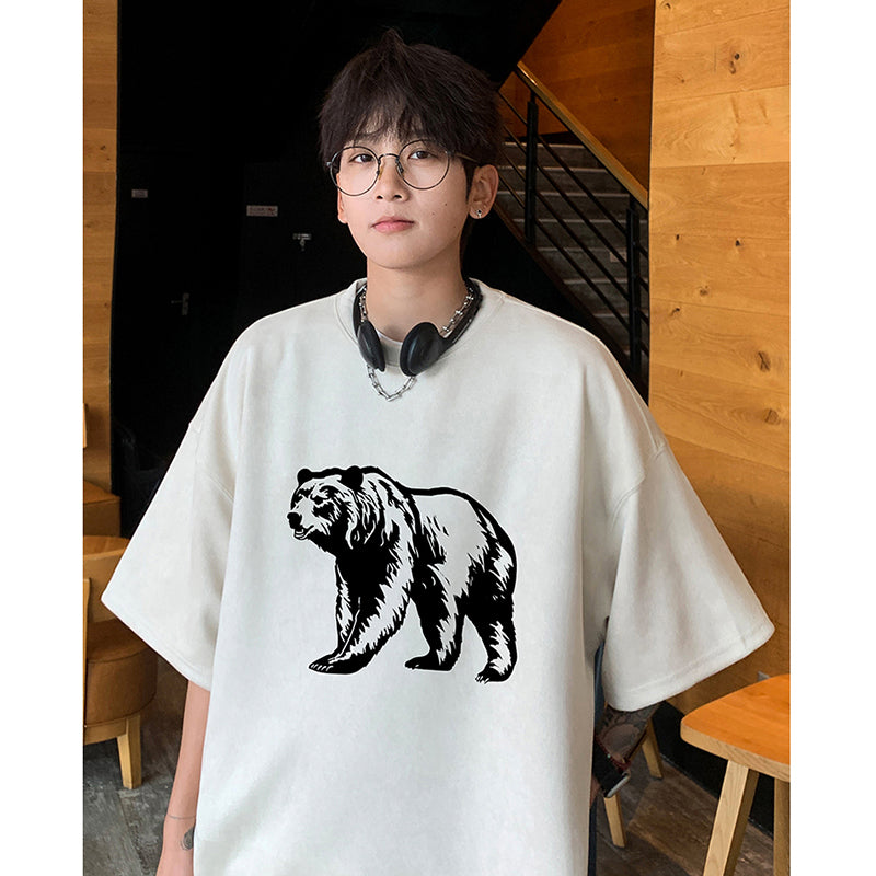 [PPG Series]★T-shirt★ 5color Tops Short Sleeve Unisex Men's Large Size Suede Cartoon Bear