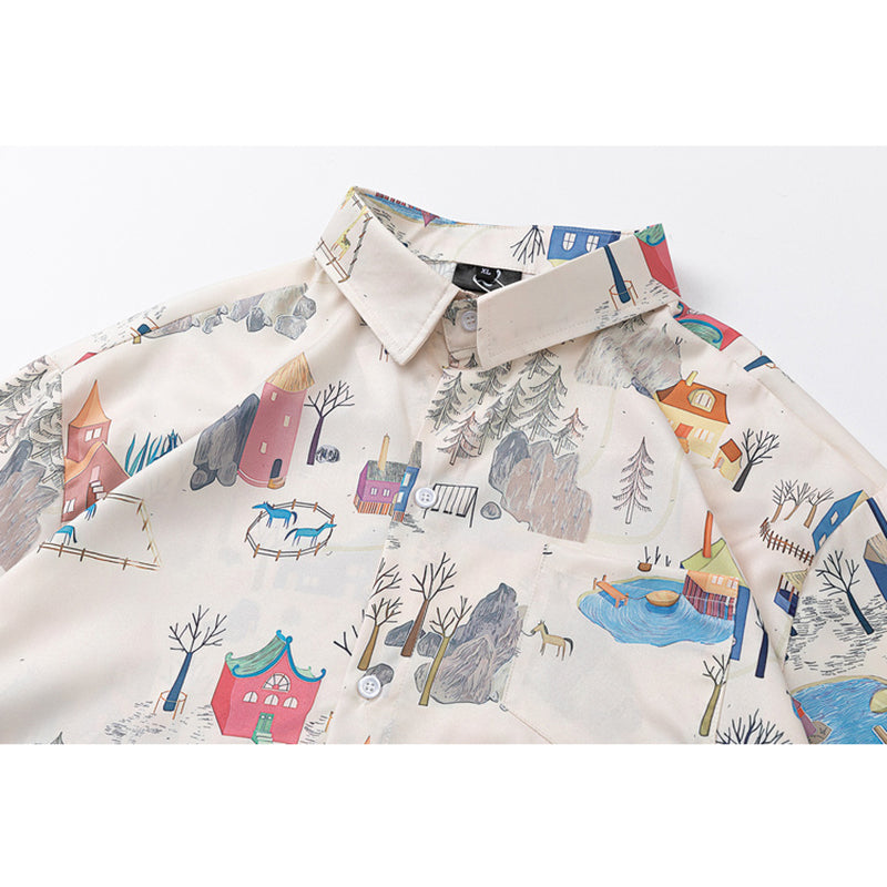 Very popular item [BEAT BOY series]★China style shirt★ Letter pattern Kanji short sleeve shirt Floral pattern shirt Print tops Unisex Men's ML XL 2XL