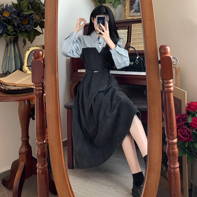 [YAMENGNI Series]★China style dress★ Women's long sleeve fake layered retro large size