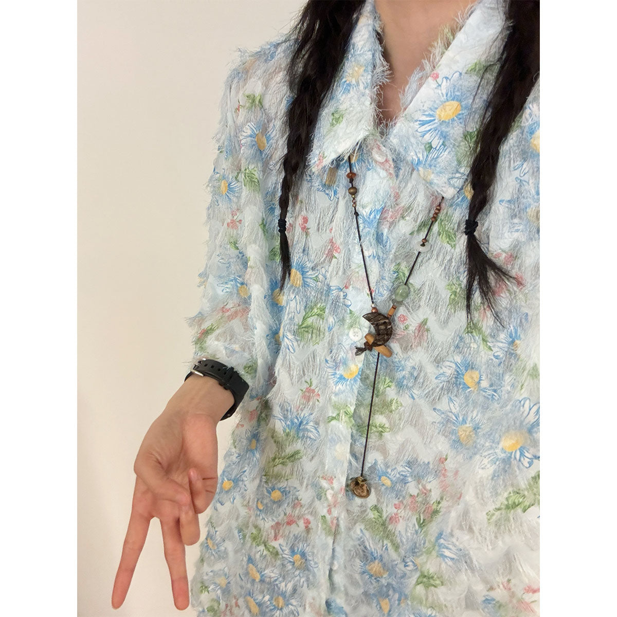 【UATONLINEシリーズ】★シャツ★ 2color トップス 半袖 男女兼用 メンズ 花柄 可愛い カジュアル 夏服 アプリコット ブルー