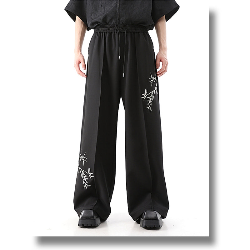 [Illustrated series]★China style pants★Bottoms China button black black unisex men's casual pants