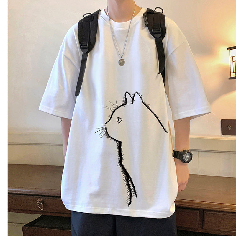 【TBPシリーズ】★Tシャツ★ 4color トップス 半袖 男女兼用 メンズ 大きいサイズ コットン 猫 ネコ ねこ