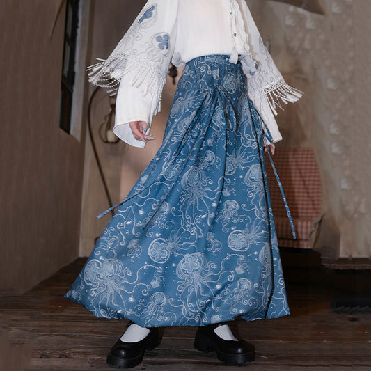 [Kokaisha---Butterfly Gin Series] Chinese-style trousers, bottoms, gaucho pants, original, slimming, switching, floral pattern