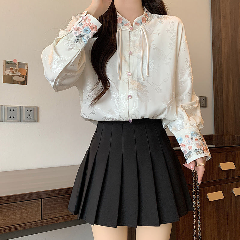 [PYY Series]★China Style Tops★ Shirt Embroidered Long Sleeve Shirt Improves Temperament Women's Large Size