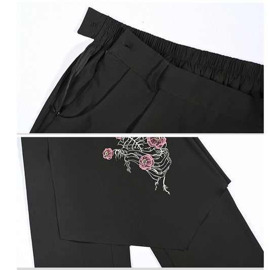 [Kokaisha Series] ★China style pants★ Chiffon gaucho pants Spring/Summer Loose Black Black SML XL