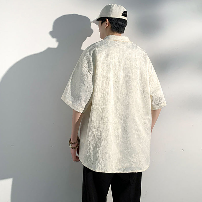 [KADISHOU series] ★Chinese style shirt★ 2 colors Tops Short sleeve shirt Unisex Men's Large size Black Beige