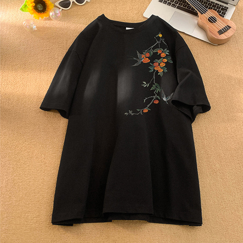 [SENSU Series]★China style tops★ 2color T-shirt, cotton, short sleeve, unisex, men's, large size, black, beige, white, wine red