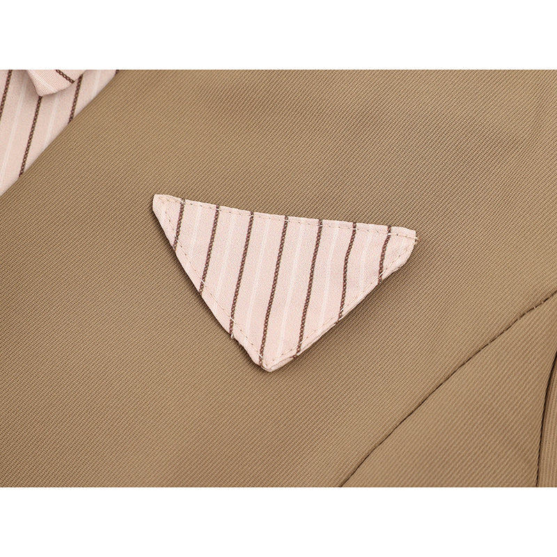 [LHSEN Series] ★Tops★ Shirt with Tie Ladies Mini Length Faux Layered Brown