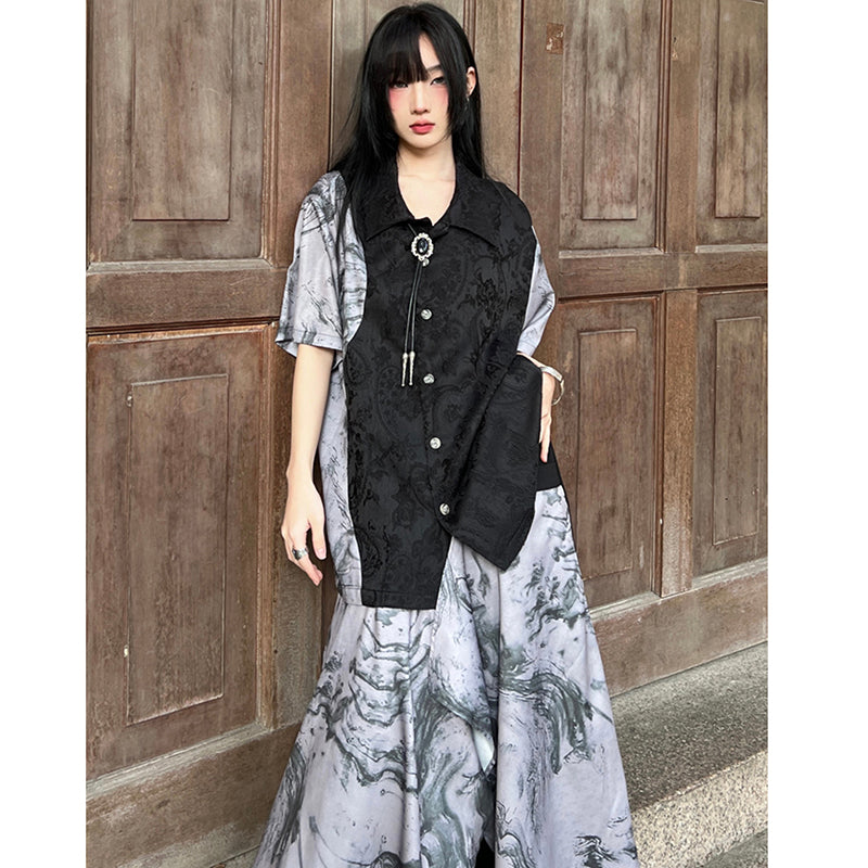 [YOUSHIQI Series]★China Style Shirt★ Tops Unisex Men's China Button Black