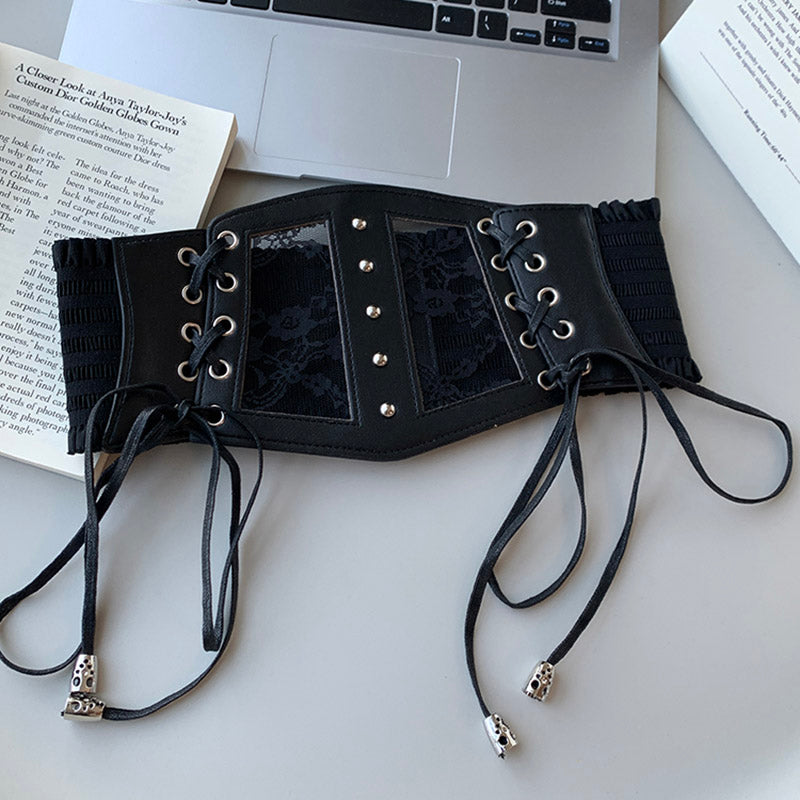 [SONGCHENG Series] ★Belt★ Obi Accessories Small items Easy to match Black Black PU Lace